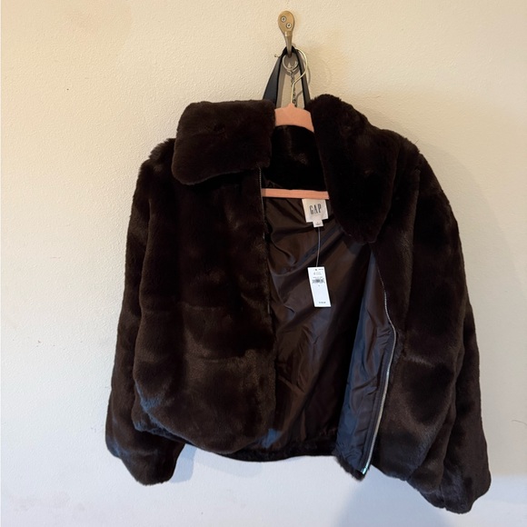 Elegant Brown Faux Fur Jacket Gap - Picture 3 of 4